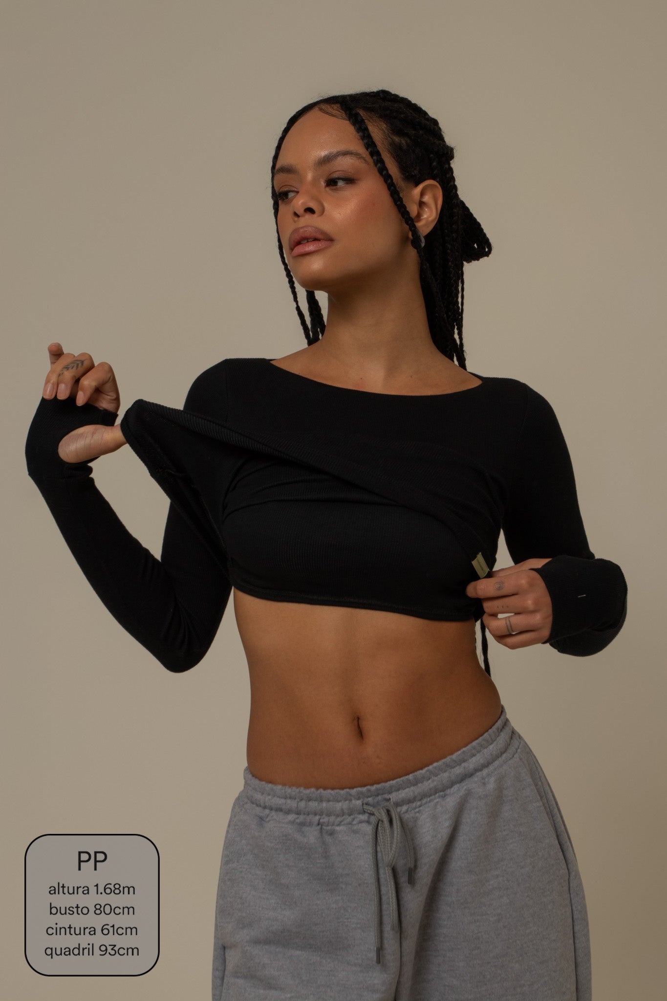 blusa manga longa cozy canelada com top embutido