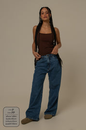 calça jeans ajustável baggy denim blue