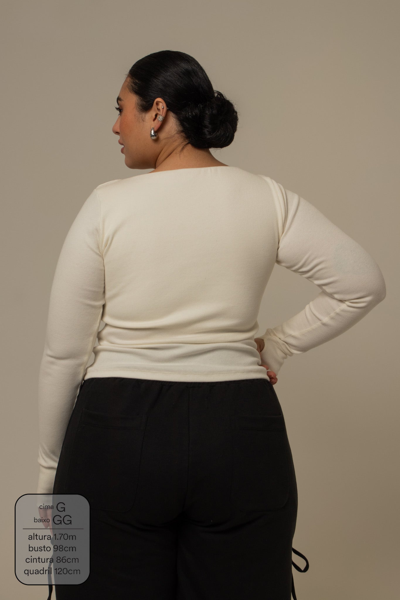 blusa manga longa cozy canelada com top embutido