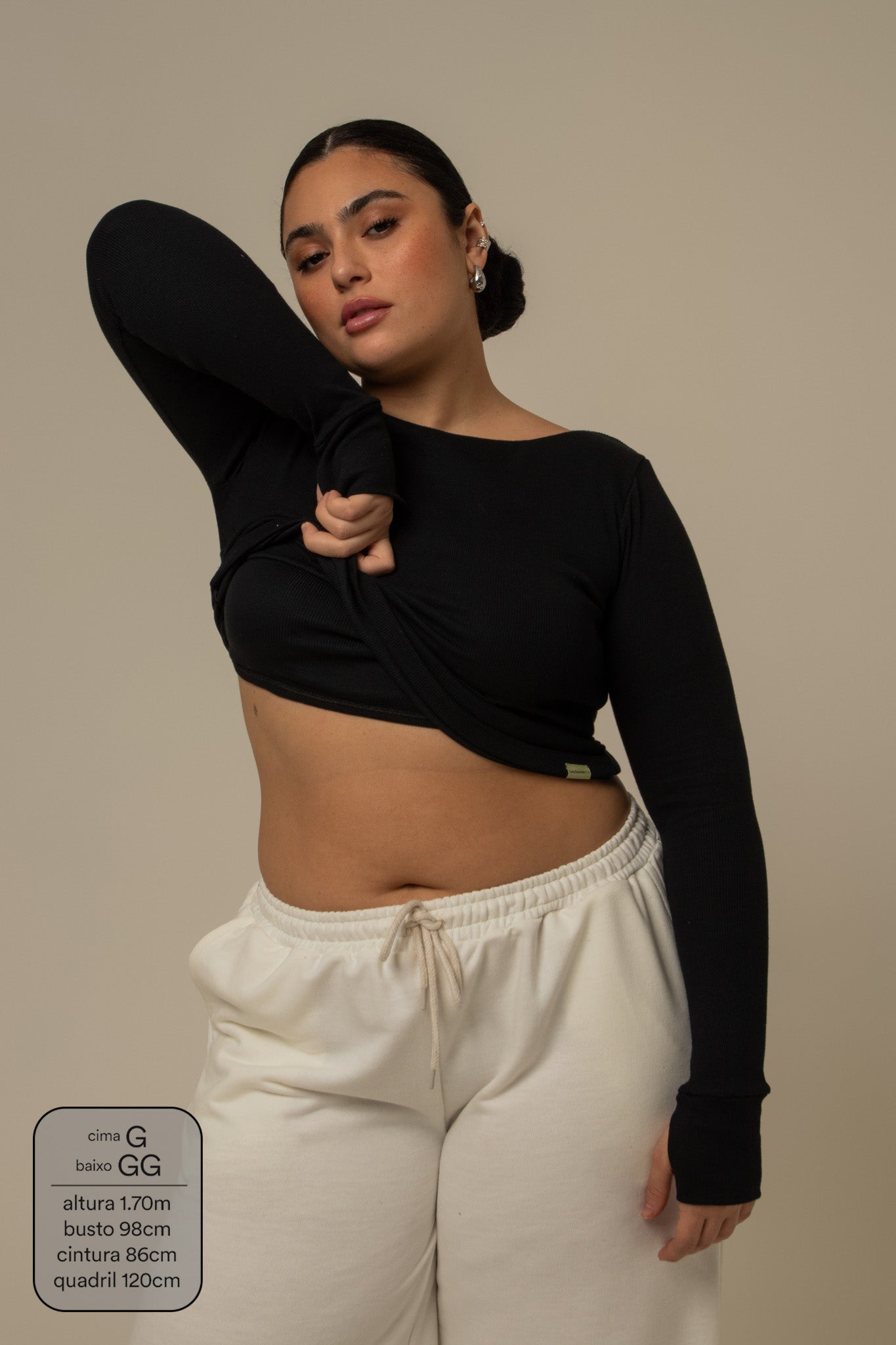 blusa manga longa cozy canelada com top embutido