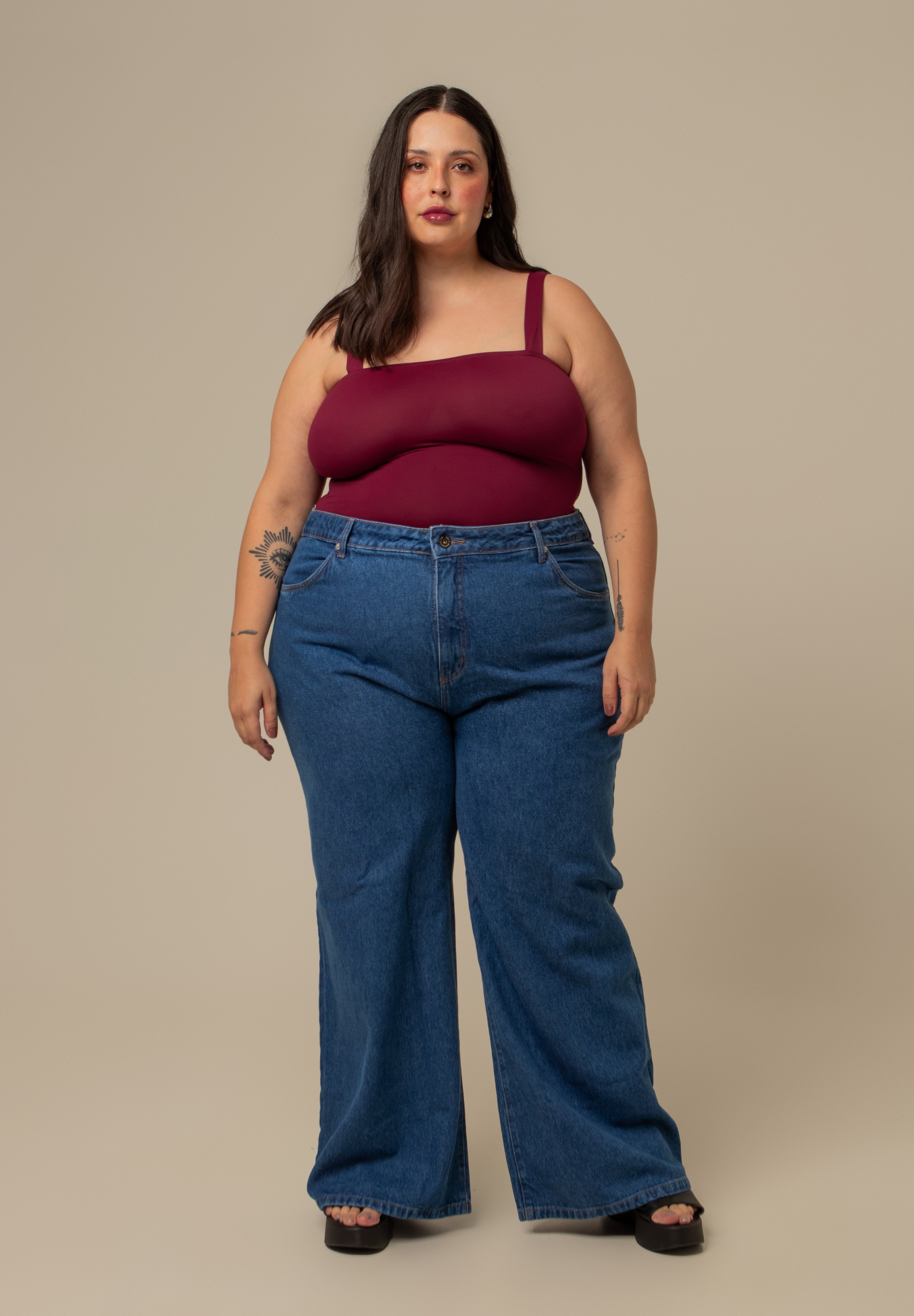 calça jeans ajustável baggy denim blue