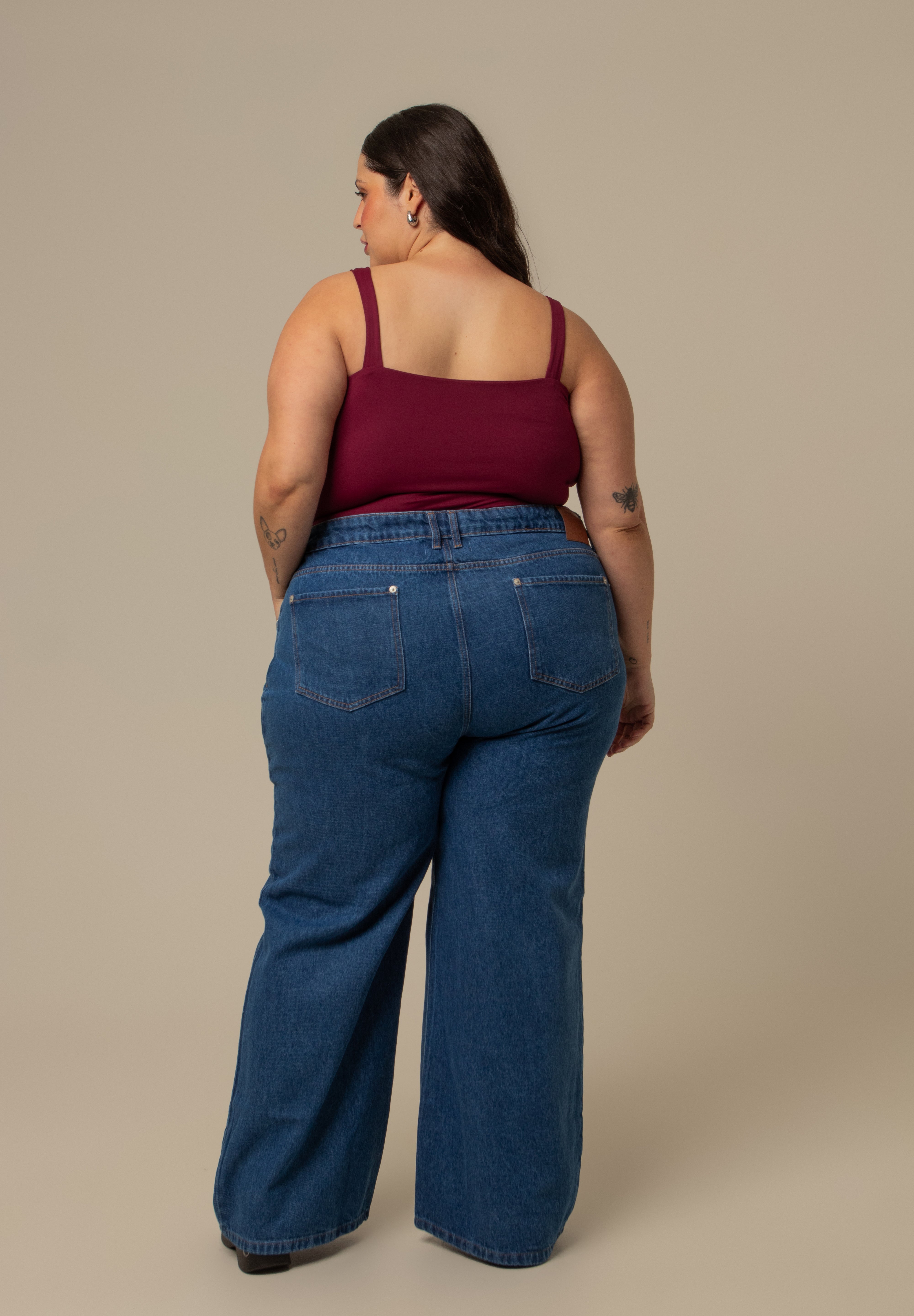 calça jeans ajustável baggy denim blue
