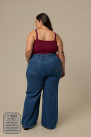 calça jeans ajustável wide denim blue