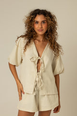 blusa sossego | blusa de lacinho com manga bufante