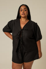 blusa sossego | blusa de lacinho com manga bufante