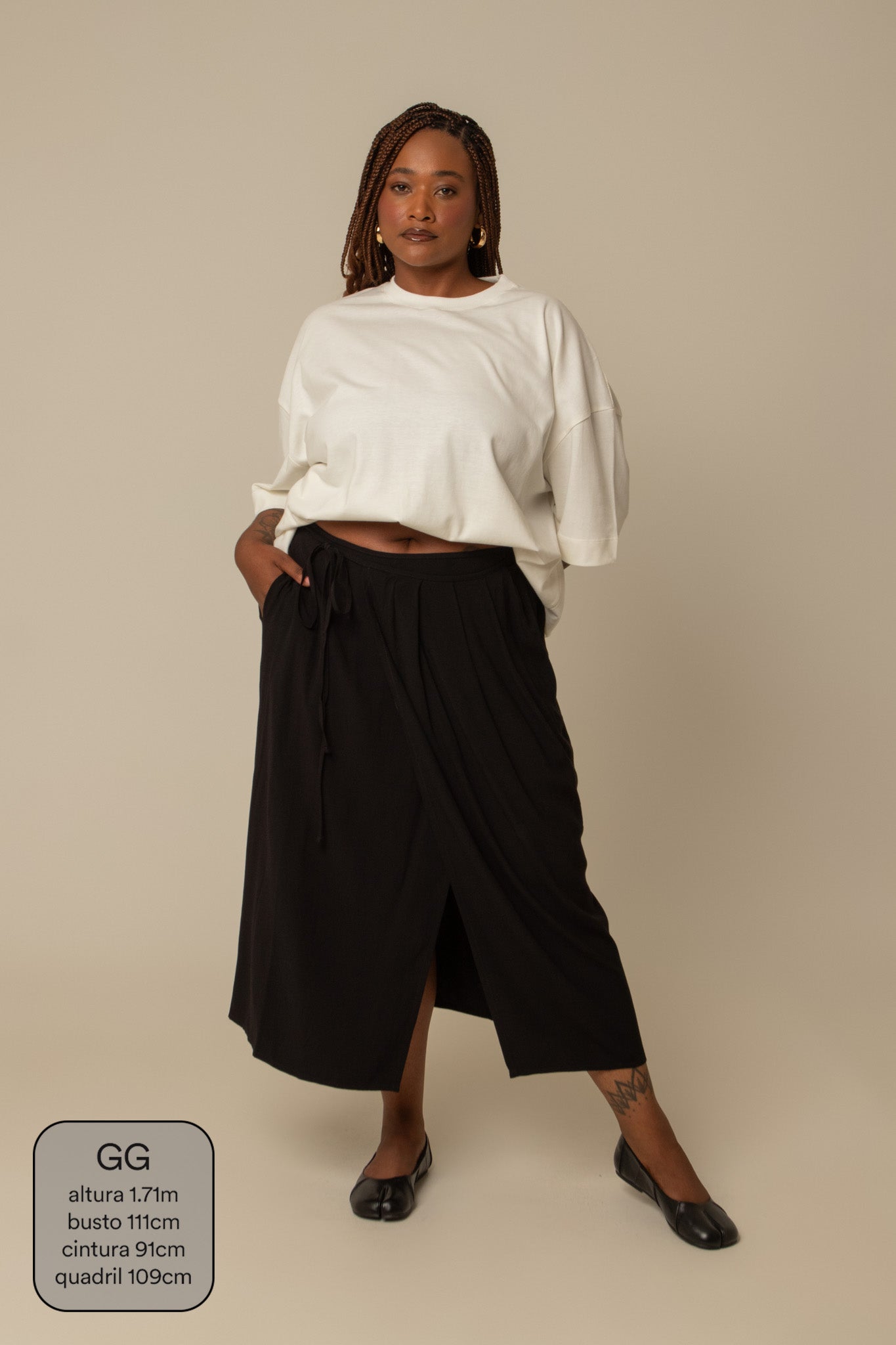 saia midi envelope com bolsos