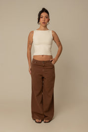 calça jeans ajustável wide mocha