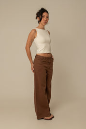 calça jeans ajustável wide mocha