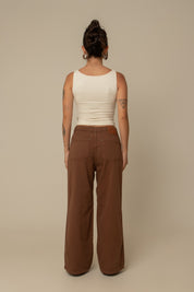 calça jeans ajustável wide mocha