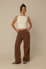 calça jeans ajustável wide mocha