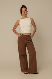 calça jeans ajustável wide mocha