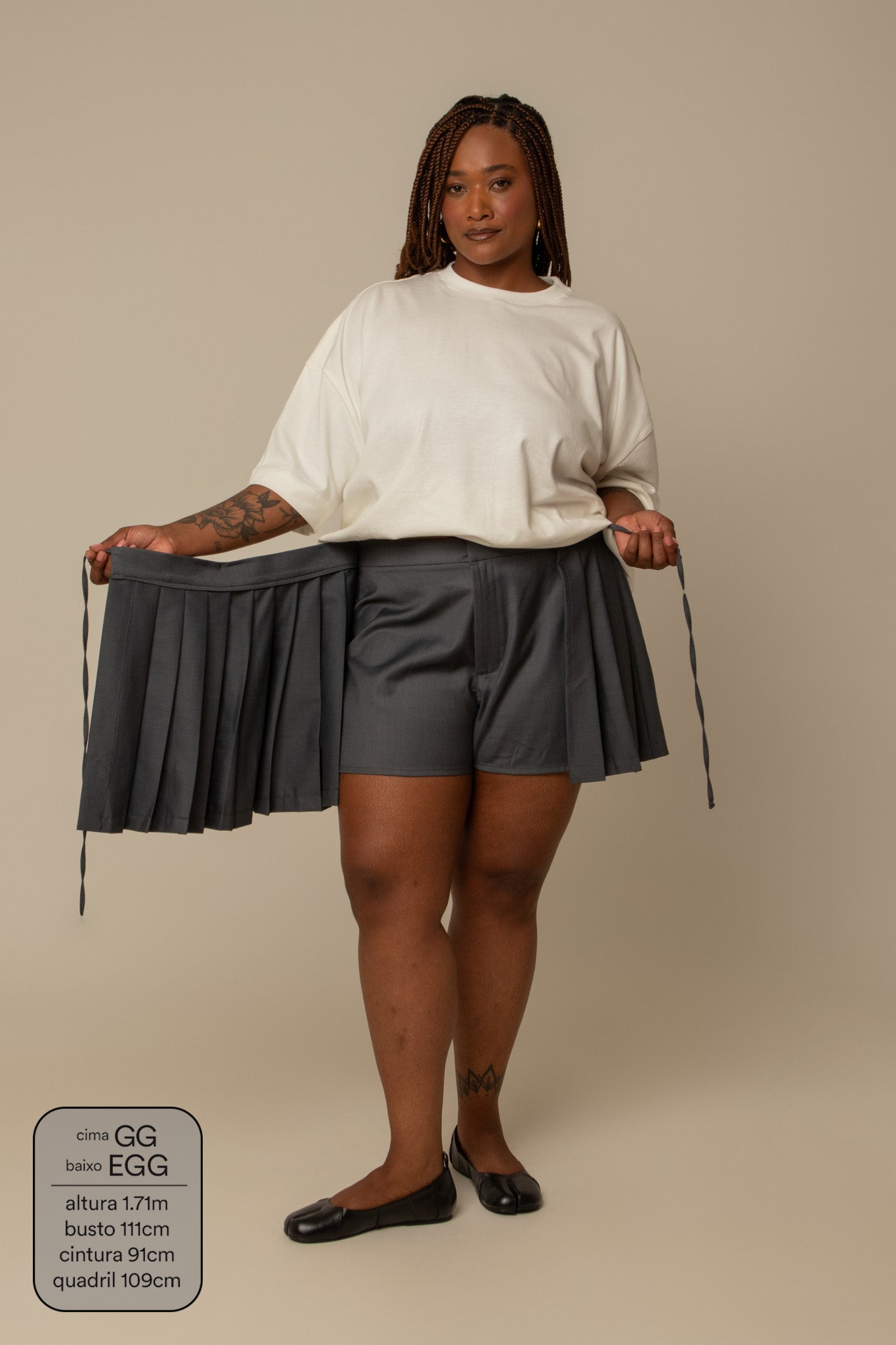 mini saia shorts plissada chefa