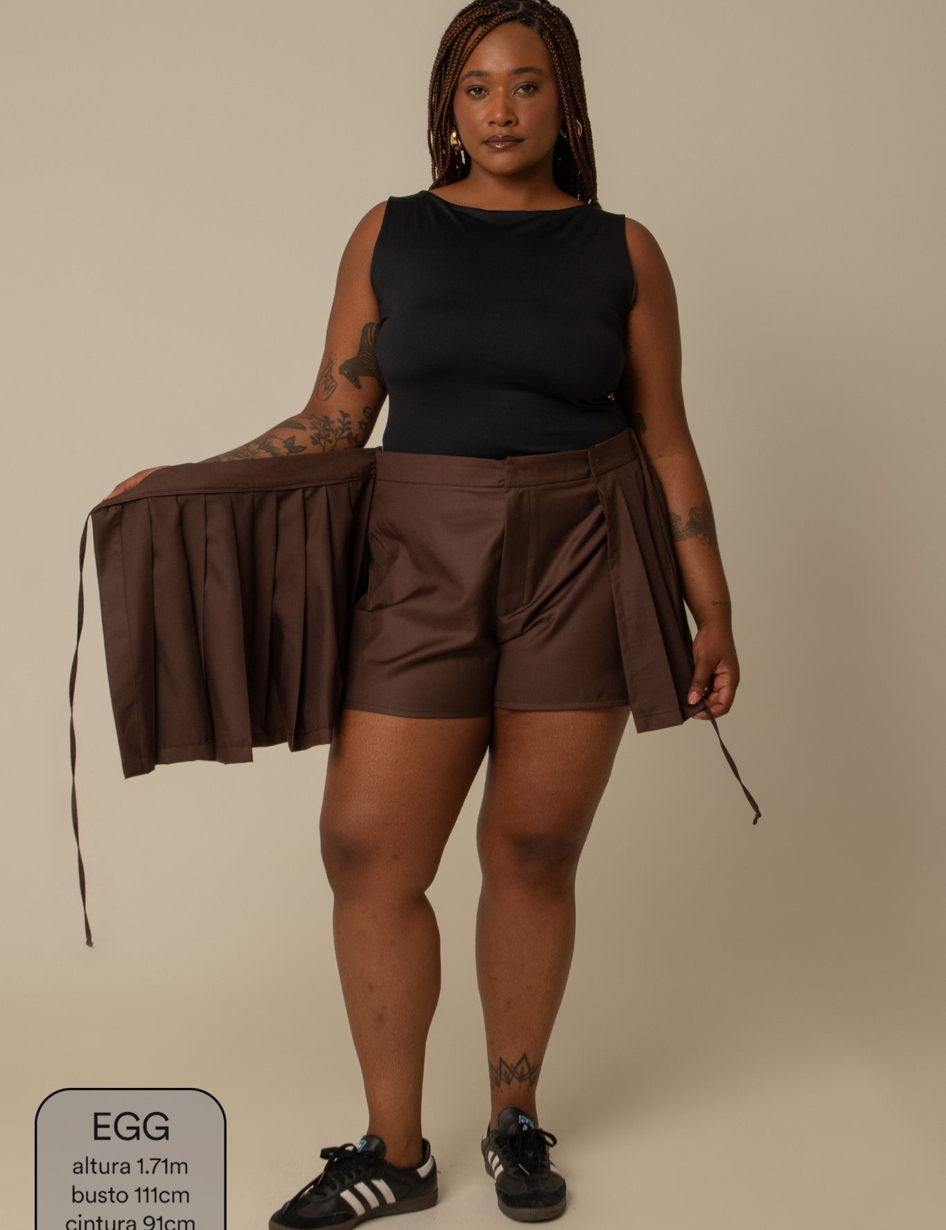 mini saia shorts plissada chefa