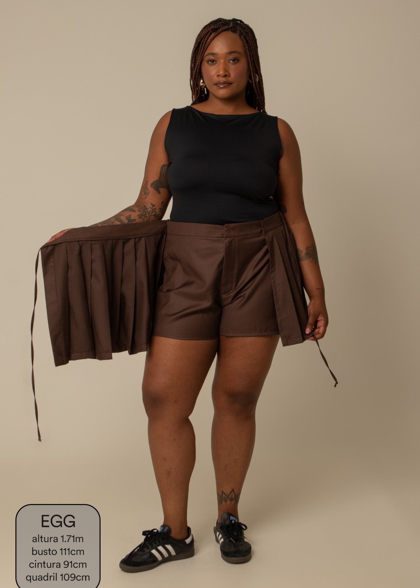 mini saia shorts plissada chefa