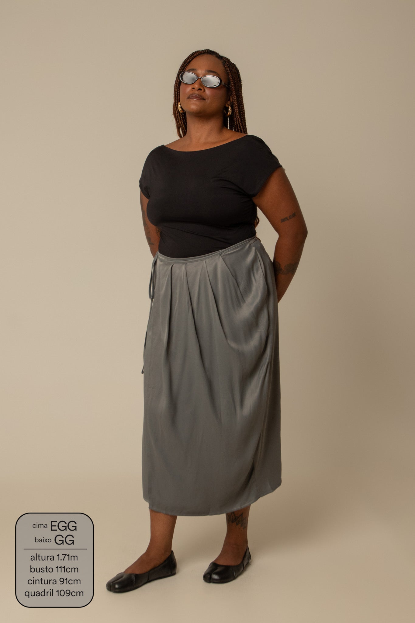 saia midi envelope com bolsos