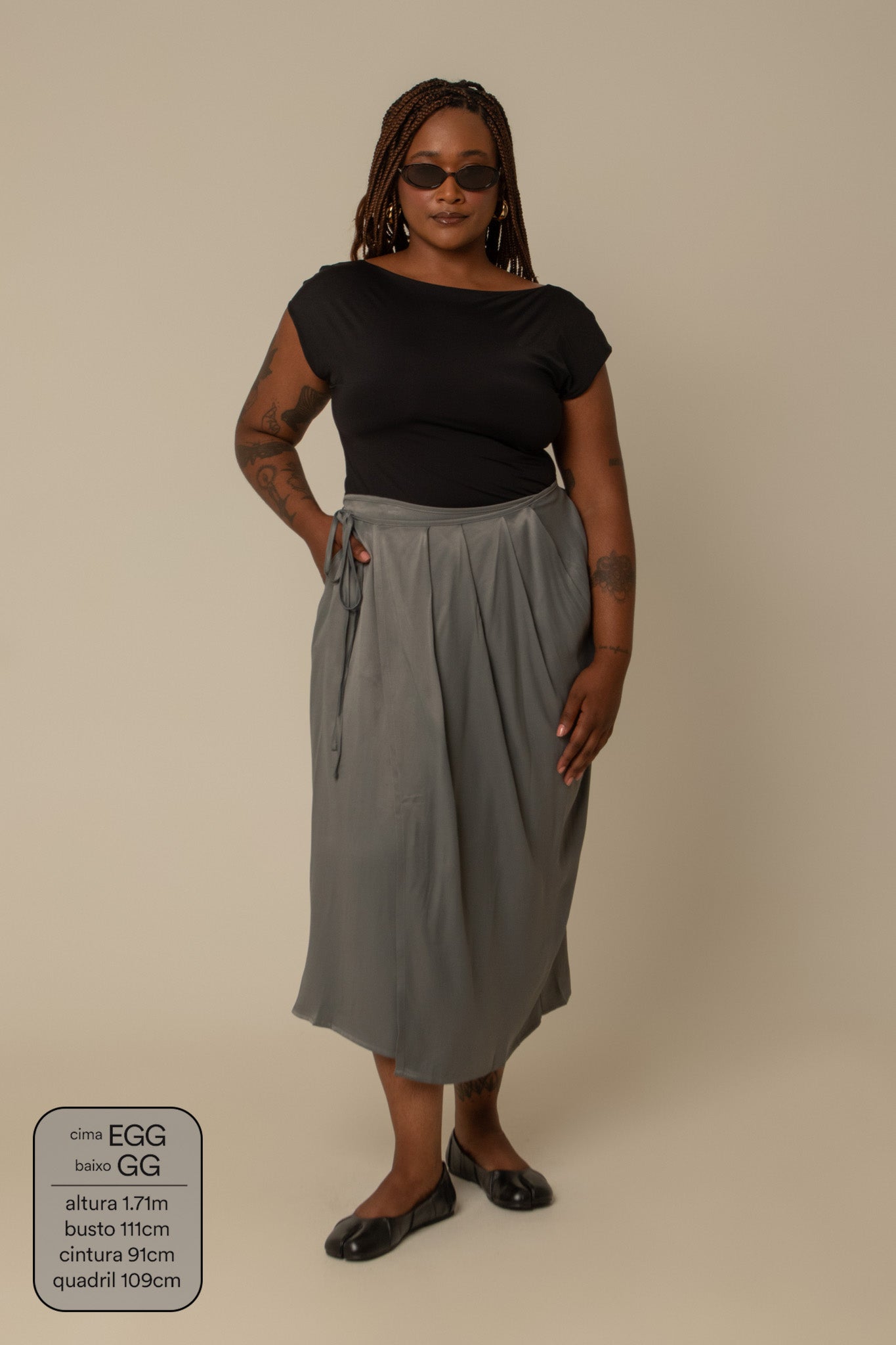 saia midi envelope com bolsos
