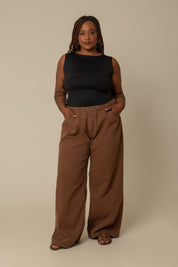 calça jeans ajustável wide mocha