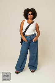 calça jeans ajustável baggy denim blue