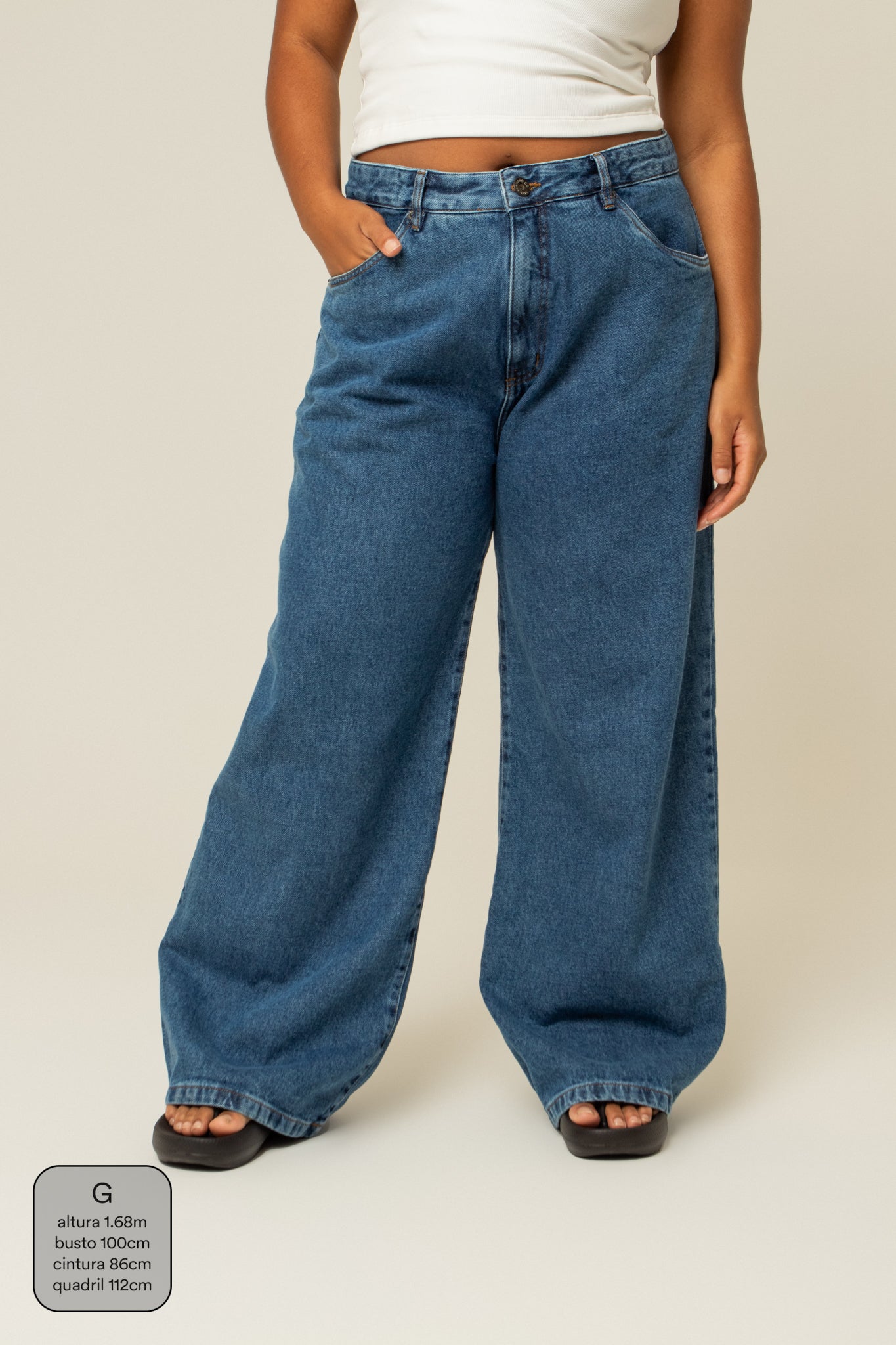 calça jeans ajustável baggy denim blue