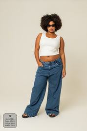 calça jeans ajustável baggy denim blue