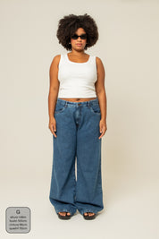 calça jeans ajustável baggy denim blue