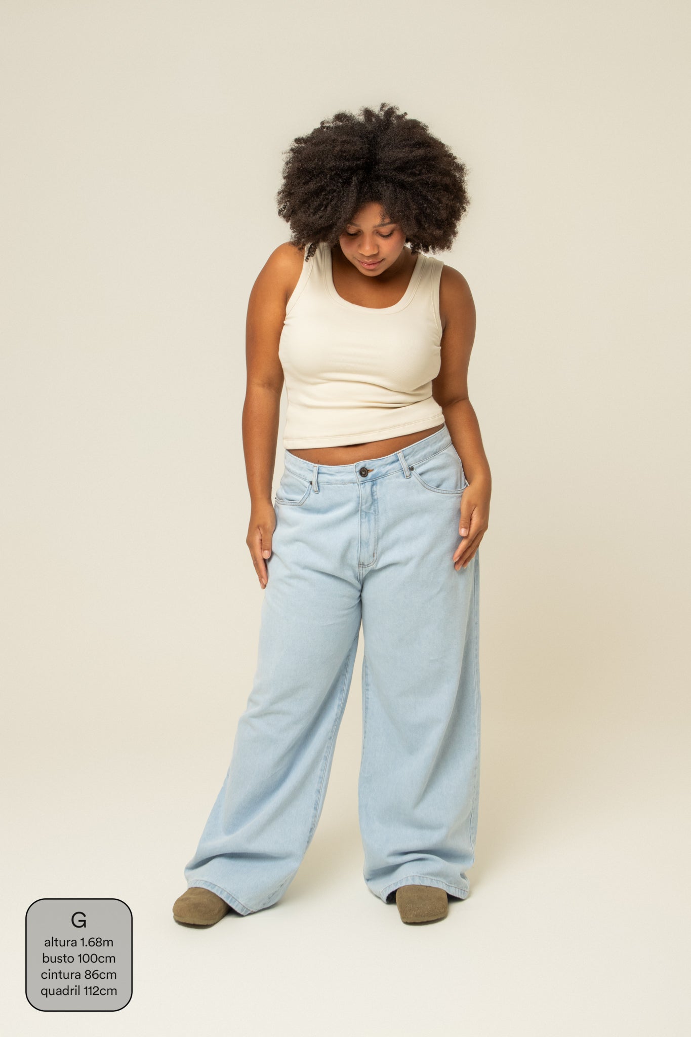 calça jeans ajustável baggy light blue