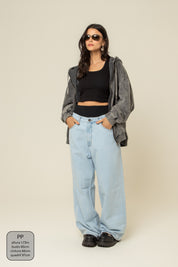 calça jeans ajustável baggy light blue