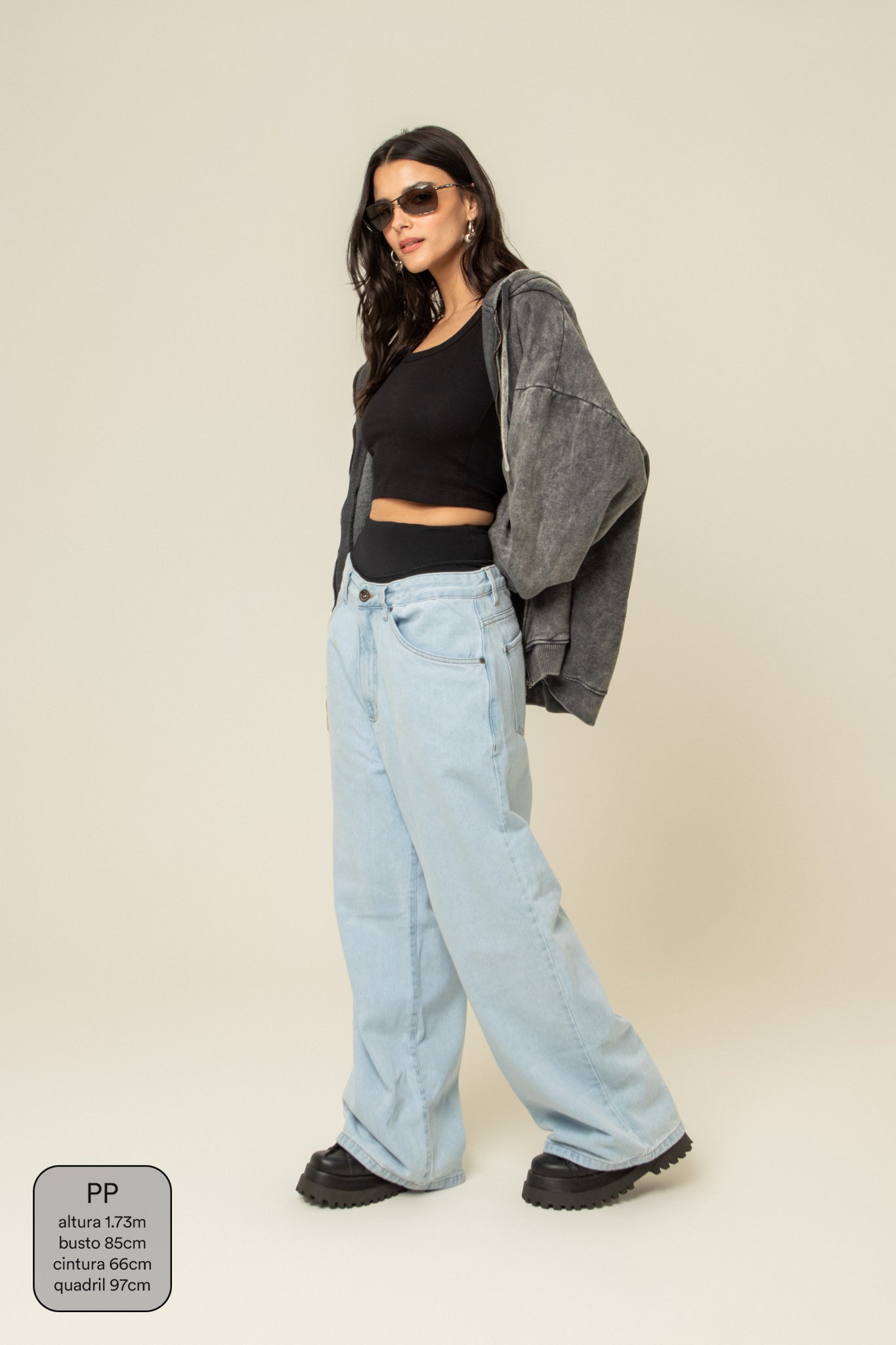 calça jeans ajustável baggy light blue