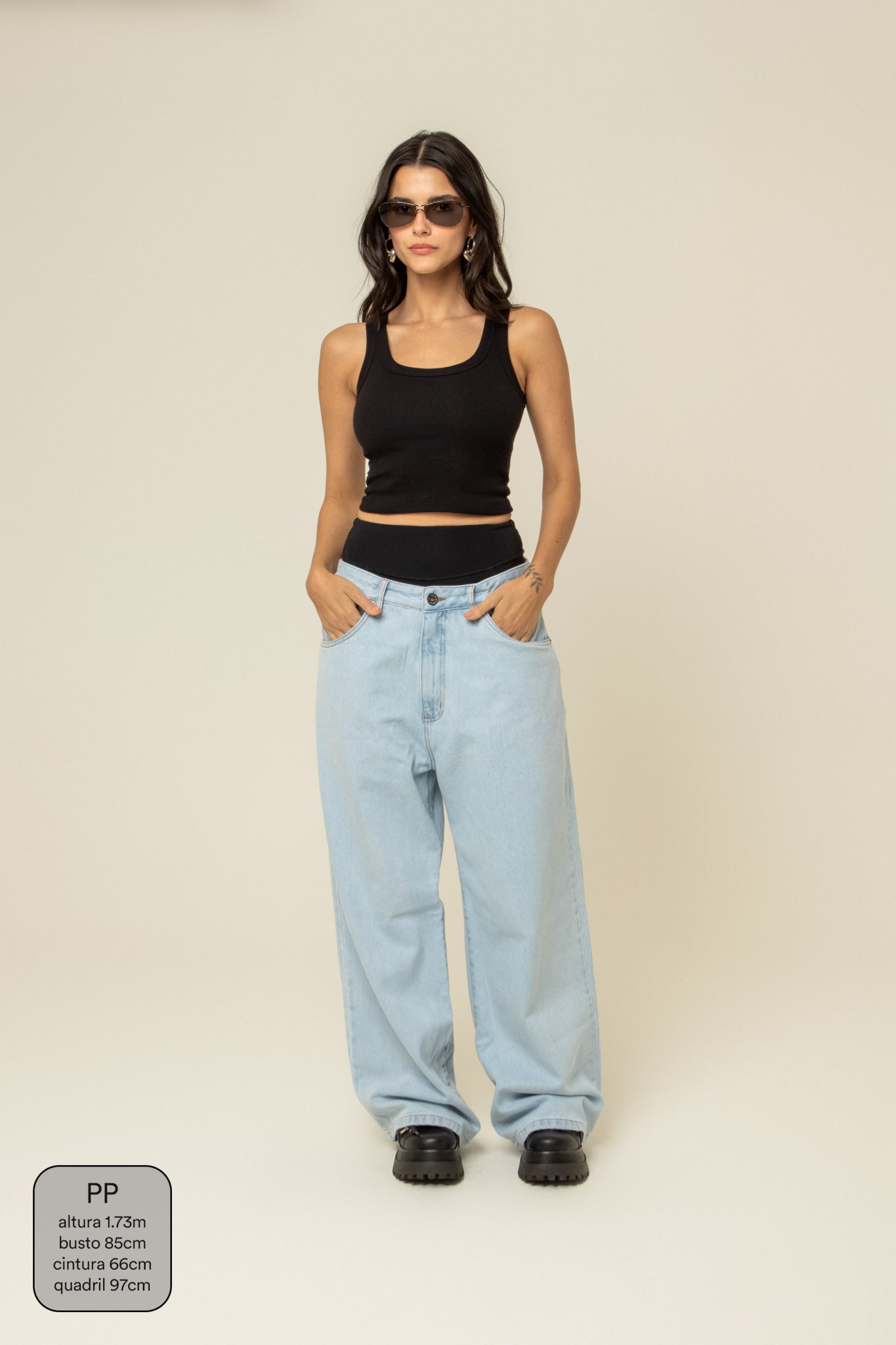 calça jeans ajustável baggy light blue