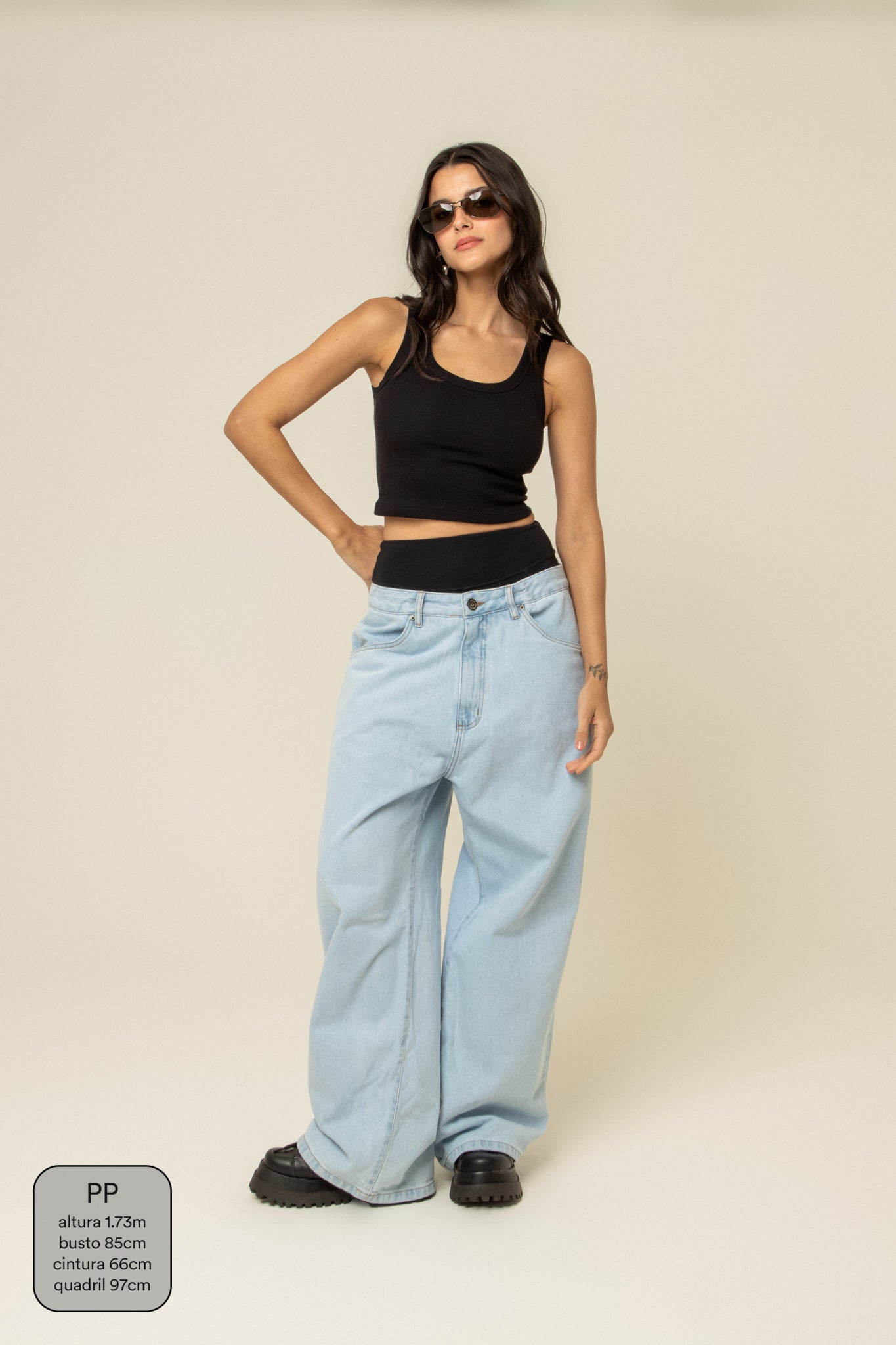 calça jeans ajustável baggy light blue