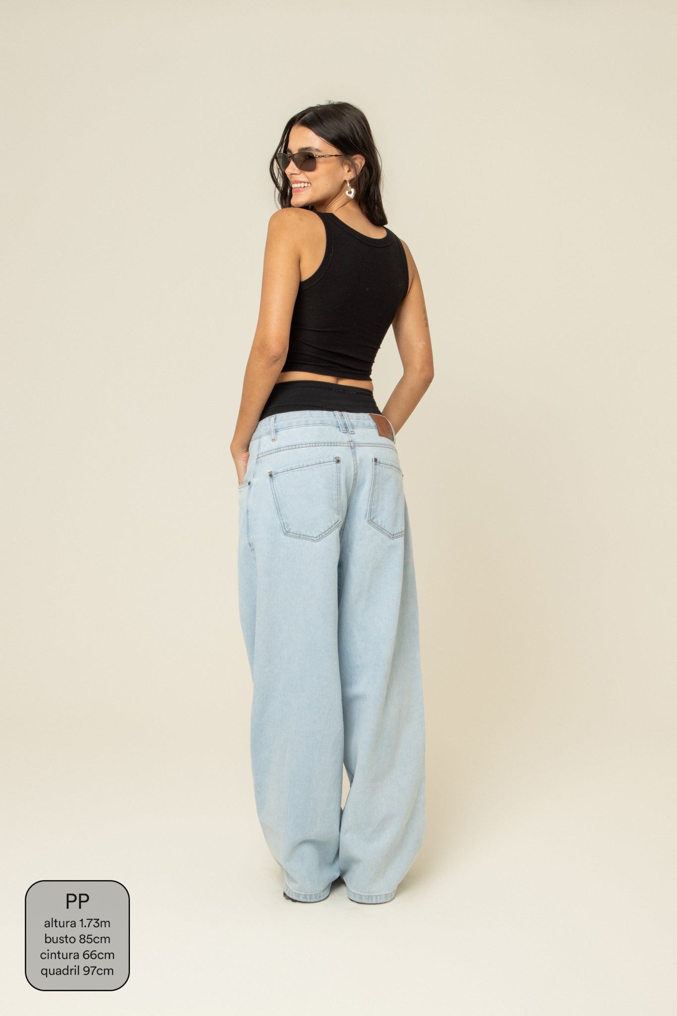 calça jeans ajustável baggy light blue