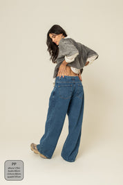 calça jeans ajustável baggy denim blue