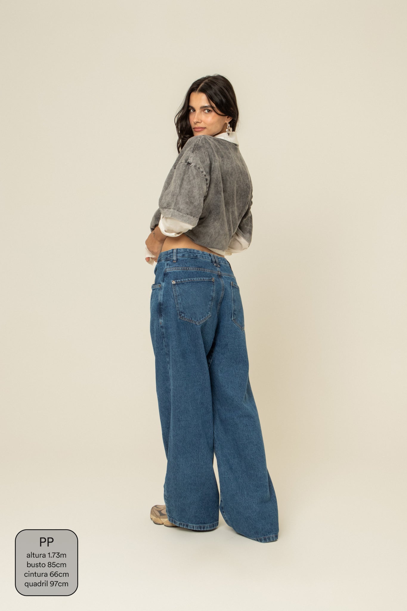 calça jeans ajustável baggy denim blue