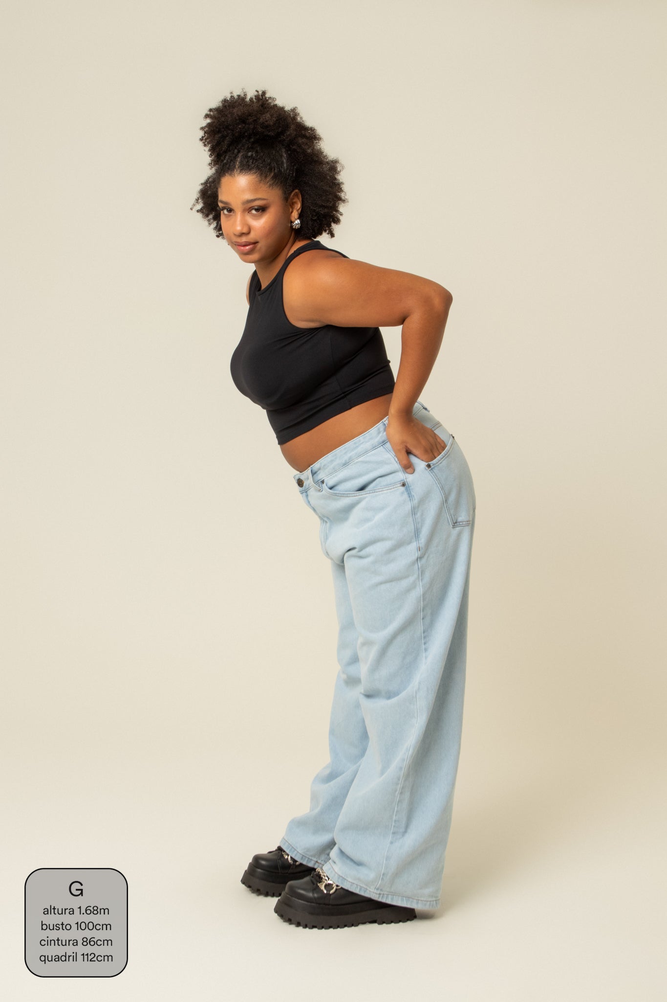 calça jeans ajustável baggy light blue