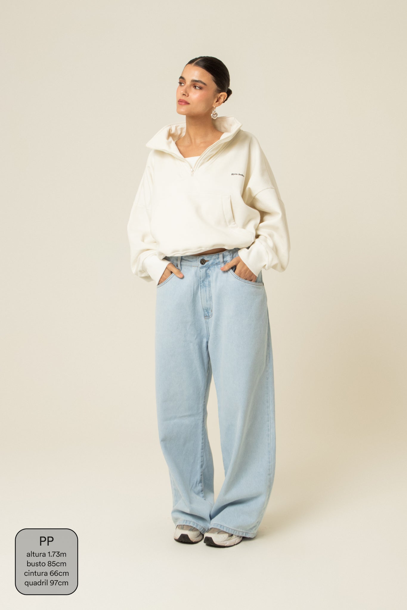 calça jeans ajustável baggy light blue