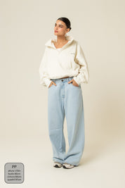 calça jeans ajustável baggy light blue