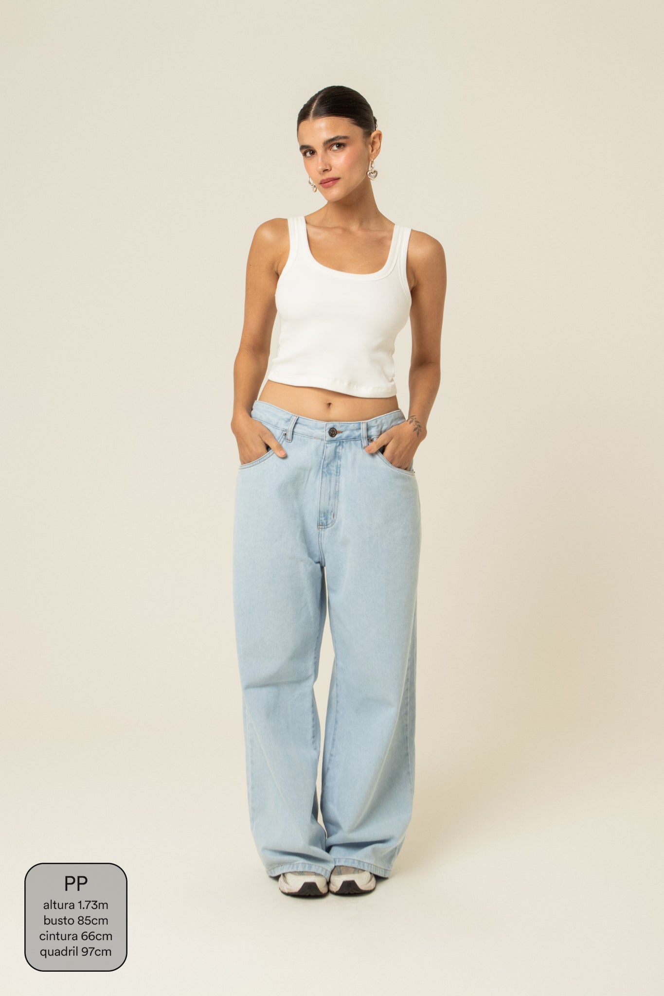 calça jeans ajustável baggy light blue