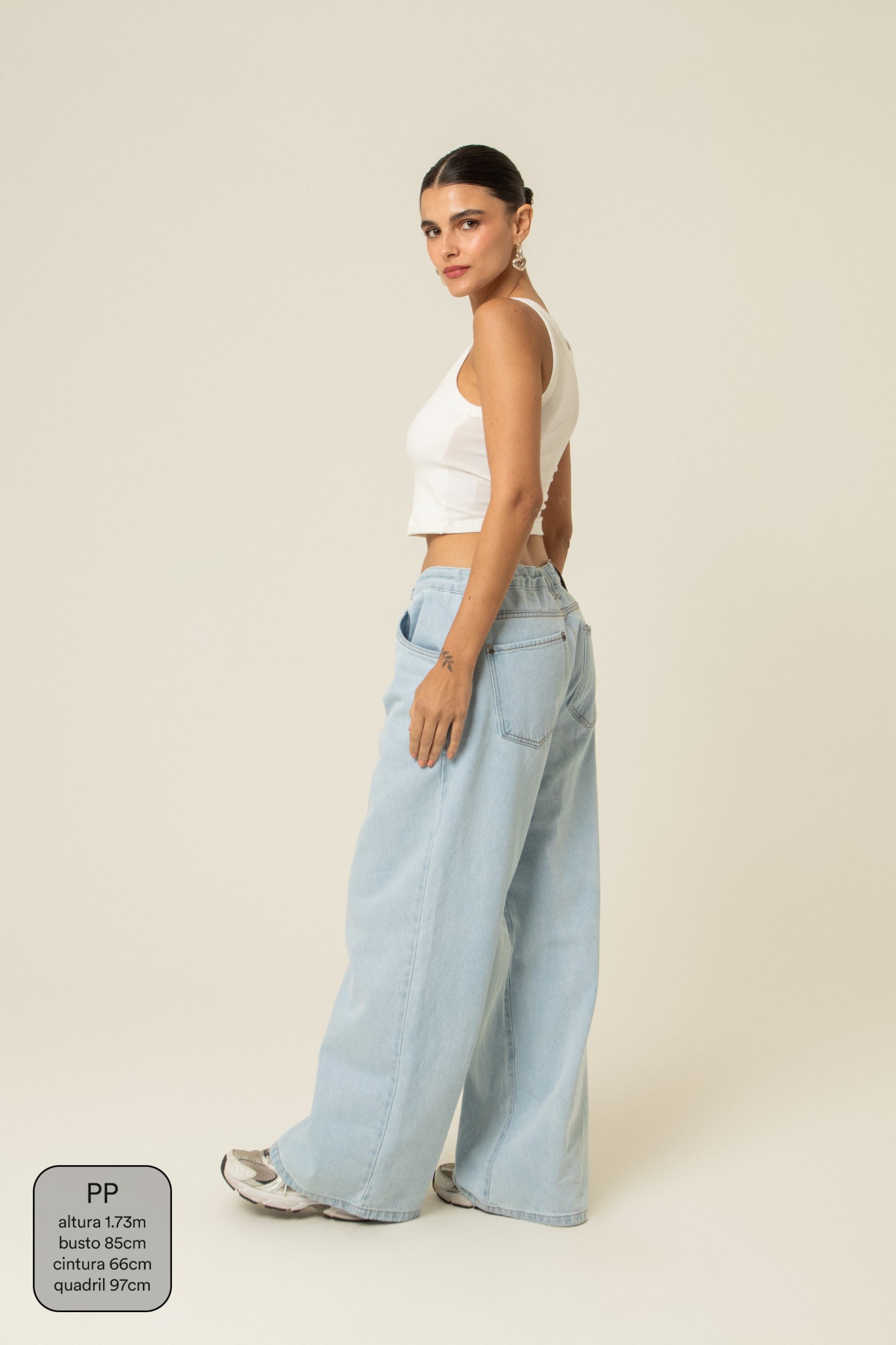 calça jeans ajustável baggy light blue