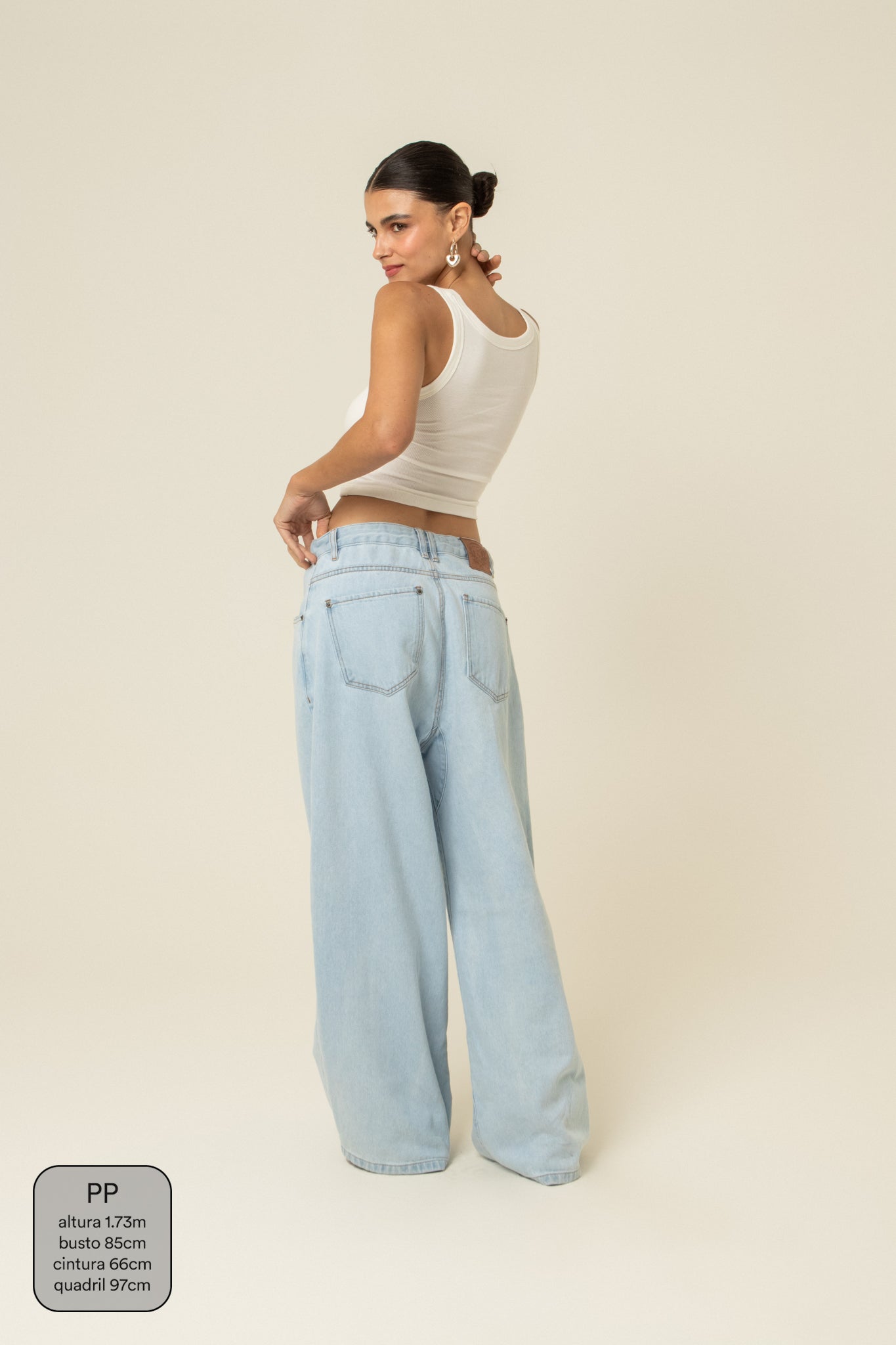 calça jeans ajustável baggy light blue