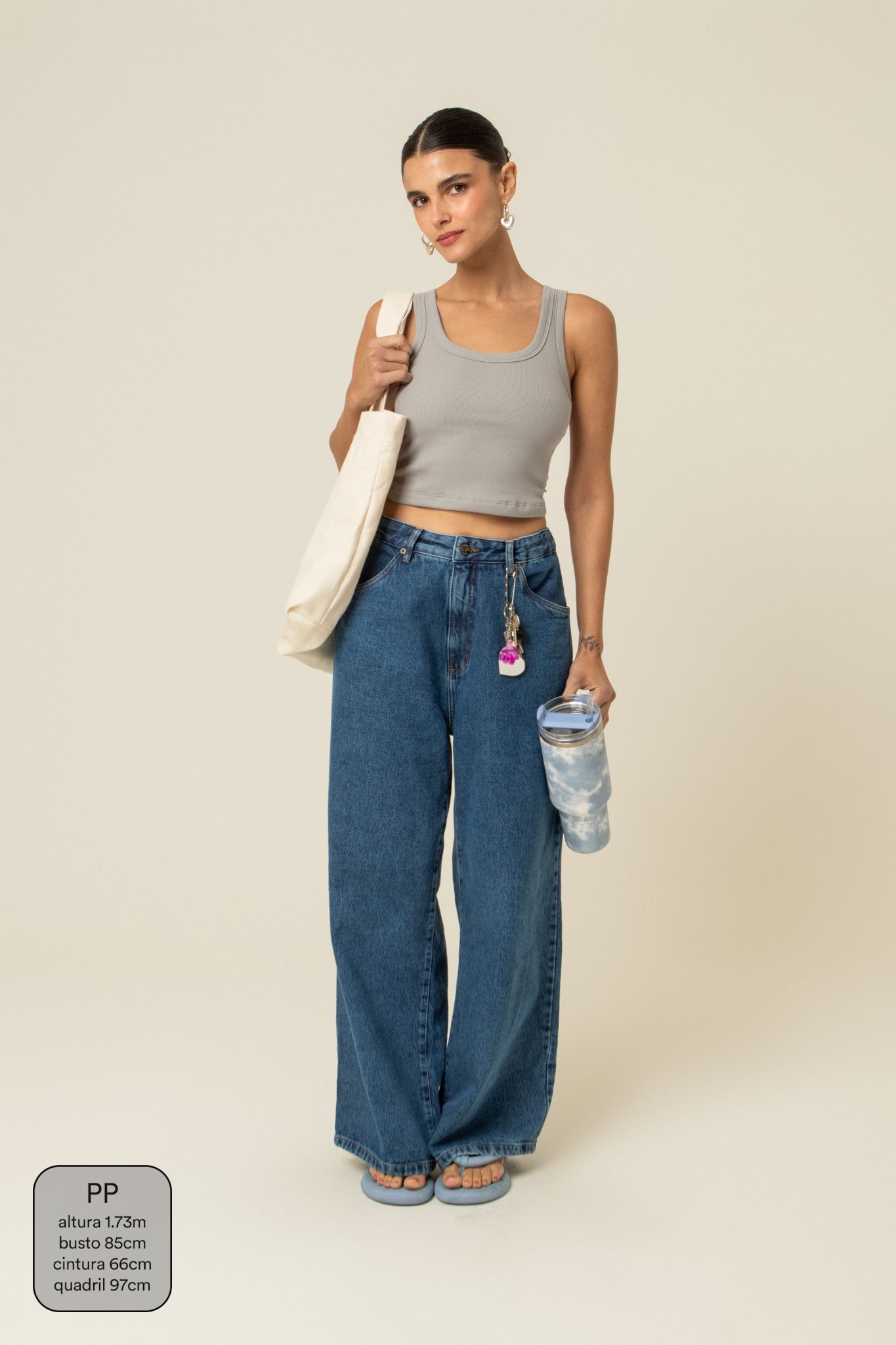 calça jeans ajustável baggy denim blue