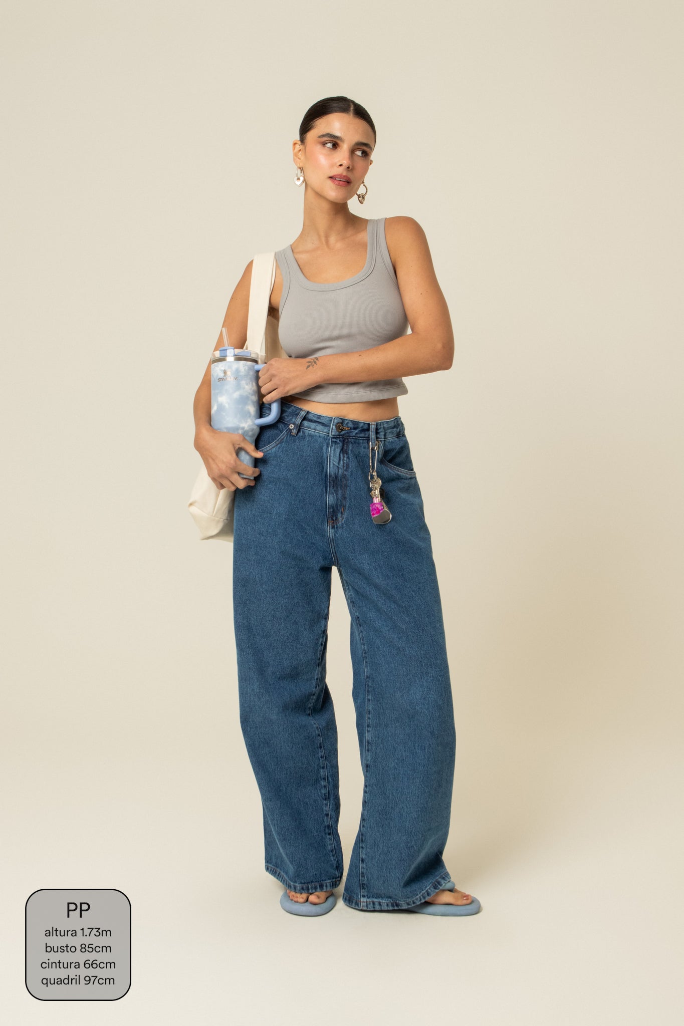 calça jeans ajustável baggy denim blue