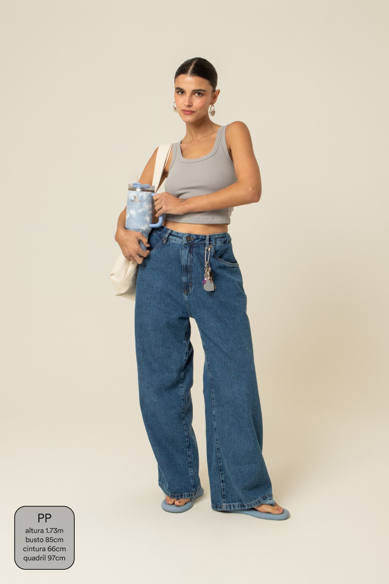 calça jeans ajustável baggy denim blue