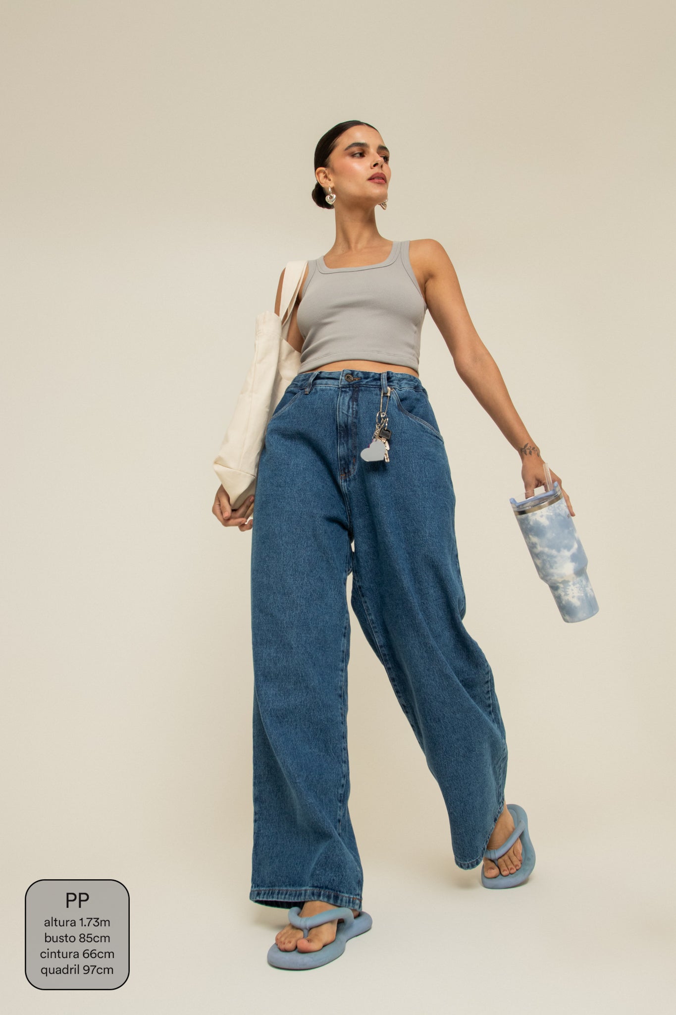 calça jeans ajustável baggy denim blue
