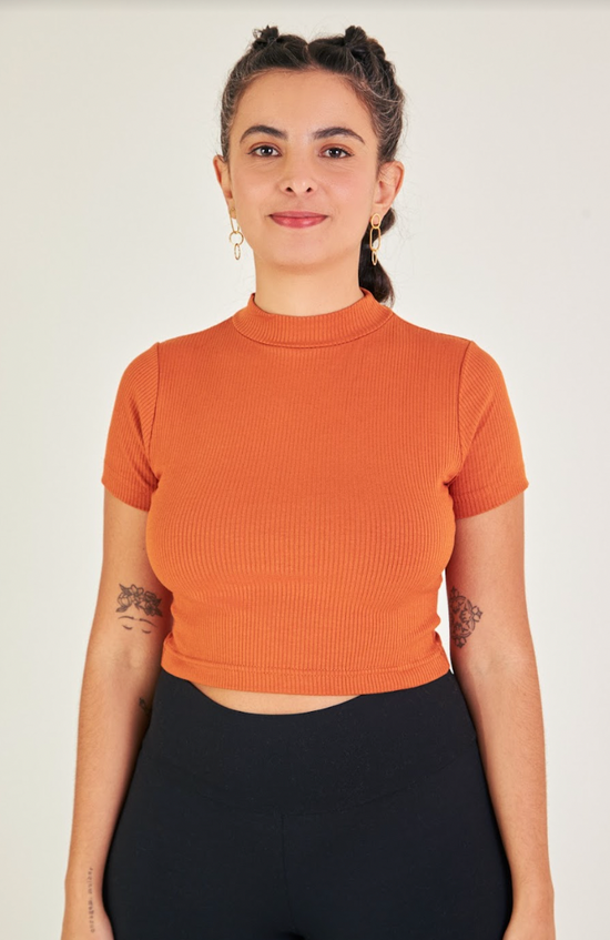 cropped manguinha terracota