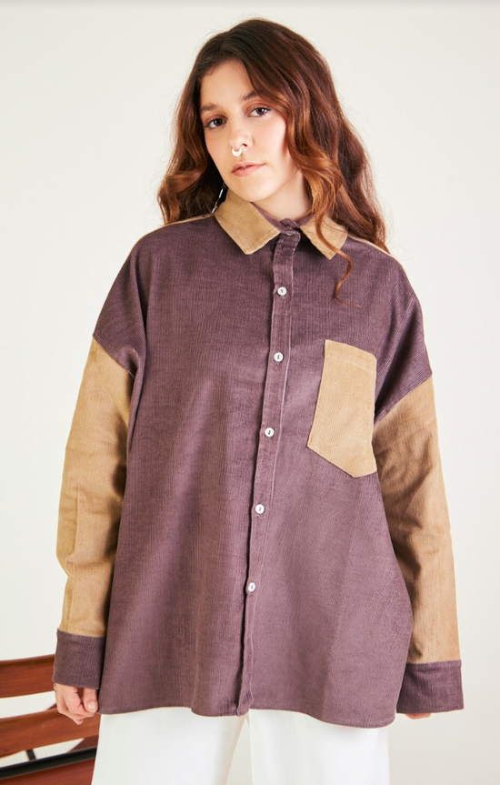 jaqueta-camisa abraço veludo cotelê escura