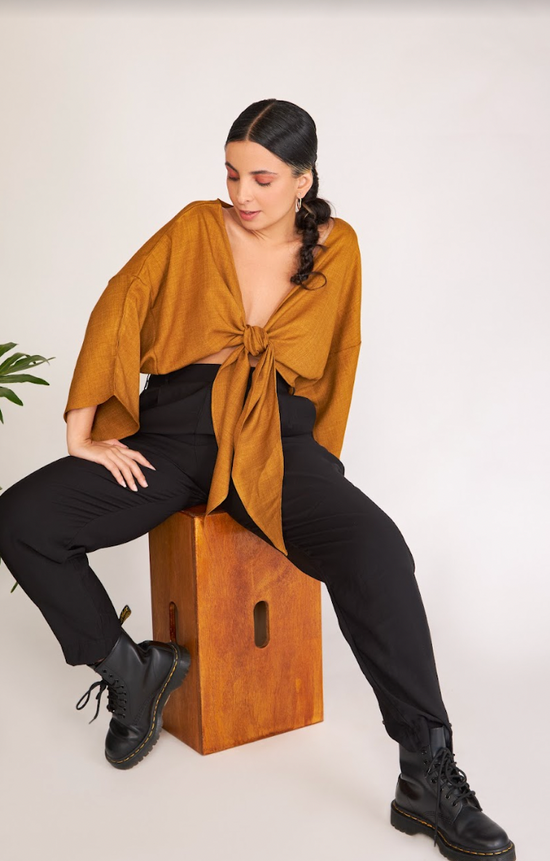 blusa elos manga ampla caramelo
