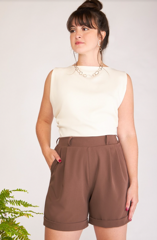 short alfaiataria elos marrom