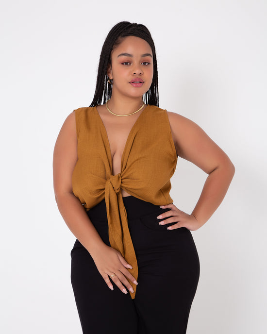 blusa elos sem mangas caramelo