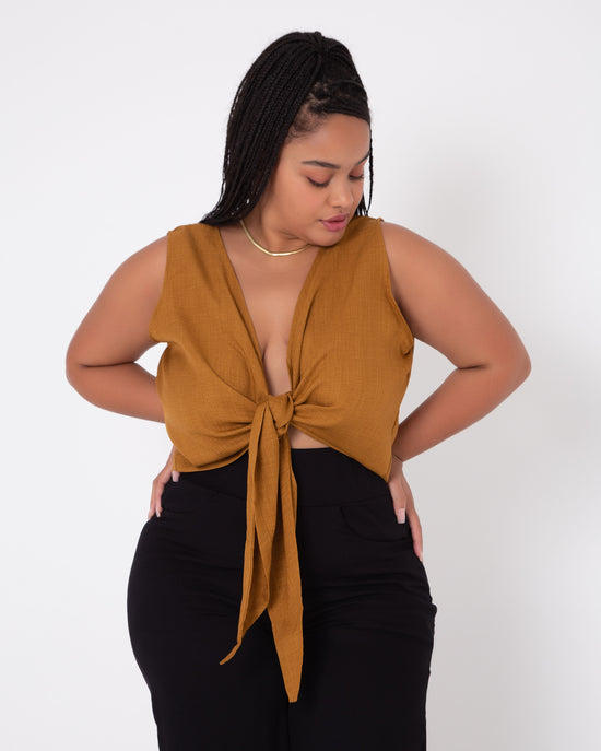blusa elos sem mangas caramelo